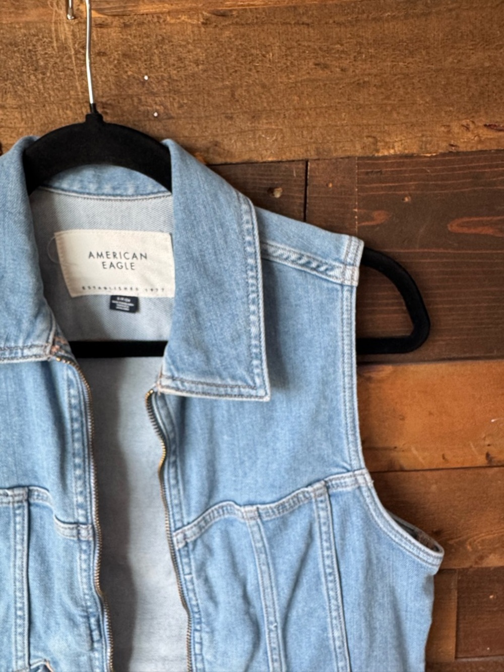 American Eagle Light Blue Denim Vest